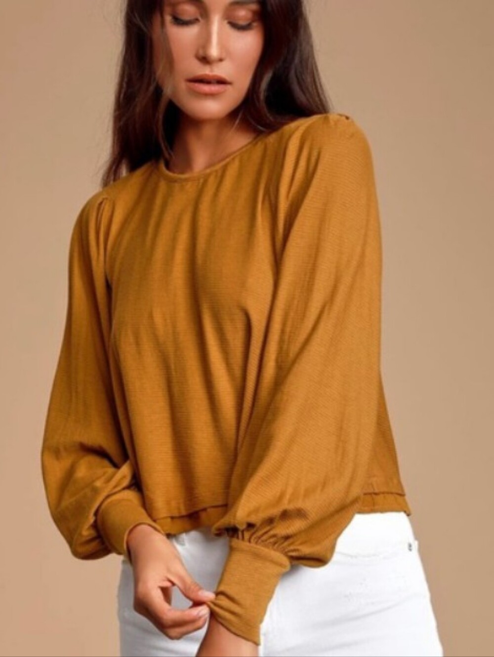 Free People "Billie" Balloon Sleeve Cropped Top